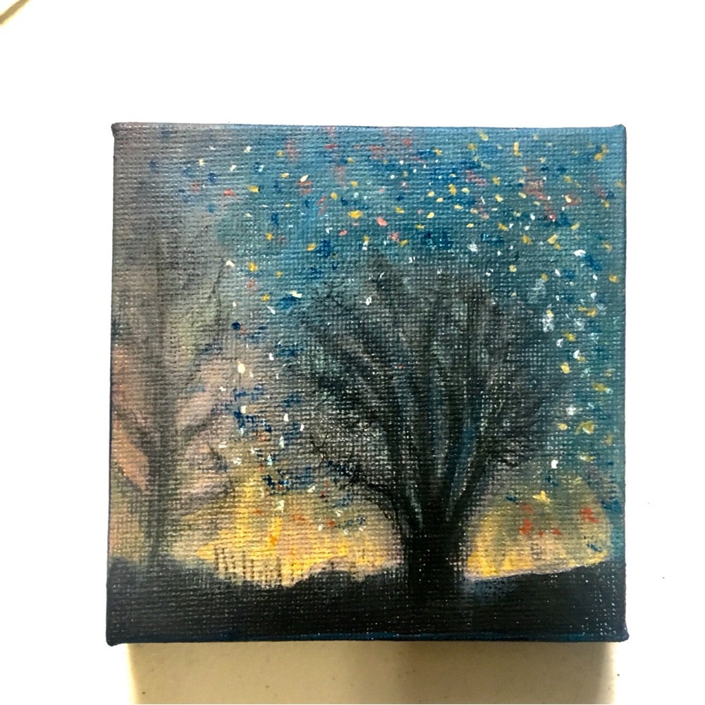 Handpainted canvas wall art tree landscape scene 4 inch square